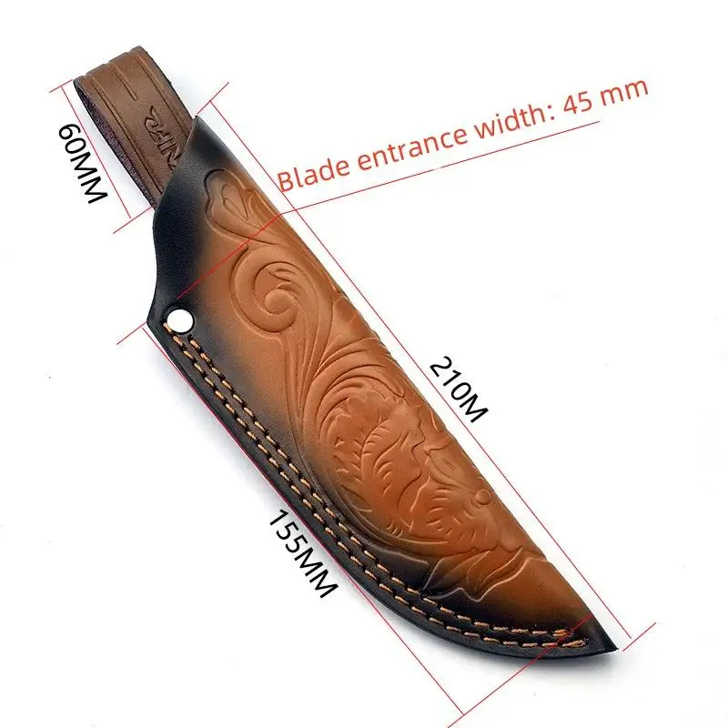 Fixed Blade Knife Scabbard Embossed Cowhide Cover Leather Sheath  Camping Knife Case Hunting Holsters with Belt Buckle
