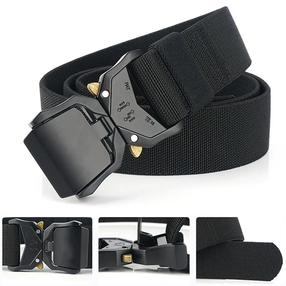 Men's Nylon Braided Tactical Waist Belt Quick Release Buckle Military Belt Outdoor Casual Training Hunting Golf Waist Belt