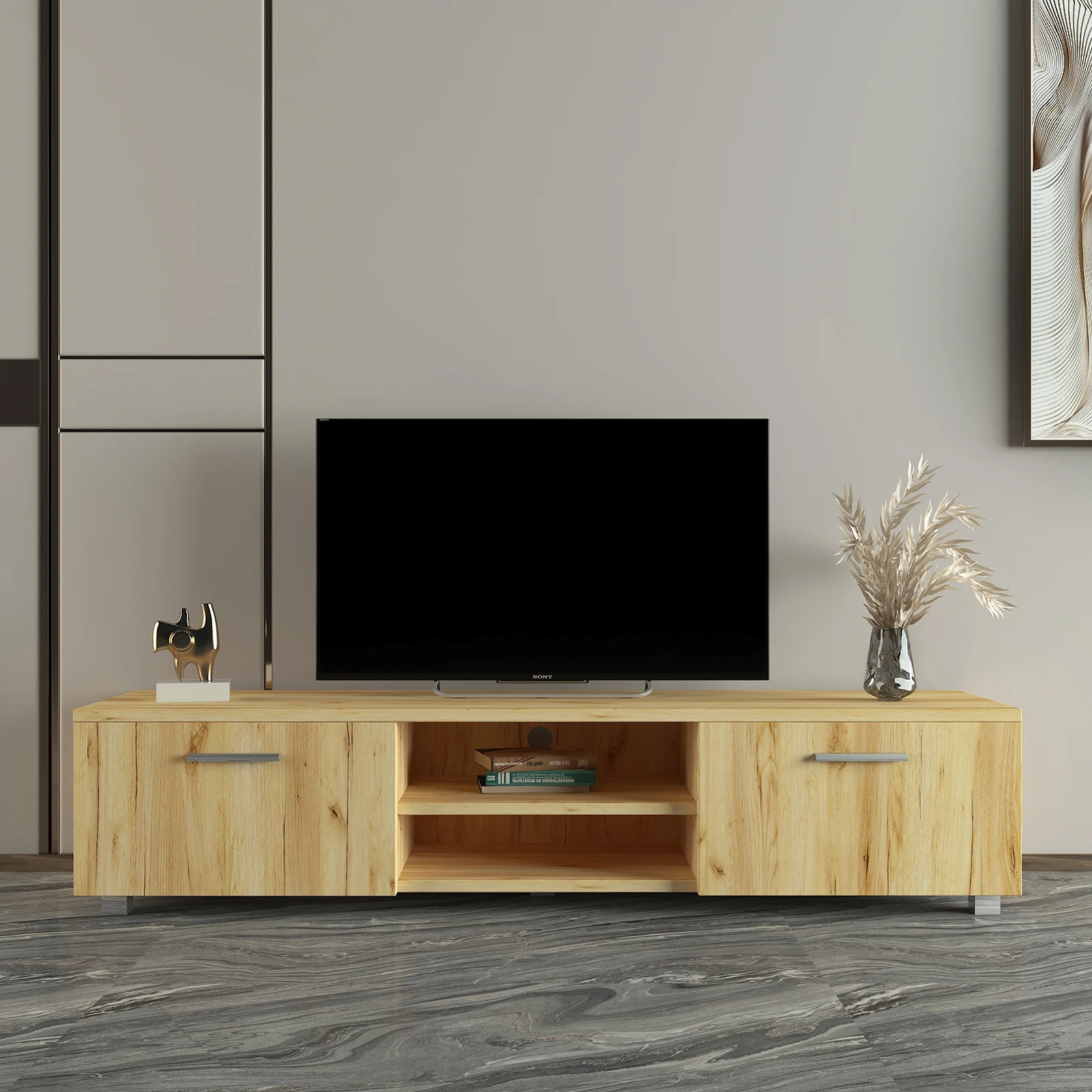 New Design TV Stand Brown Large Storage Space TV Cabinet for Living Room 4 Colors[US-Stock]