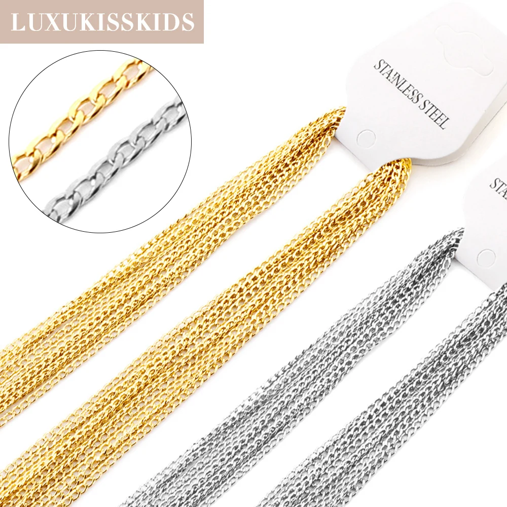 LUXUKISSKIDS 2.3mm Punk Style Chains 5pcs Lots Wholesale DIY Making Parts Men\'s Chains Necklace Women Stainless Steel Collier