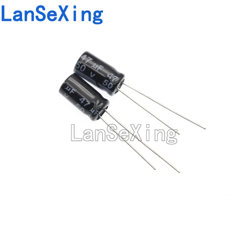 Direct insertion aluminum electrolytic capacitor components 50v 47uf, volume 6 * 11mm, capacitance 47uf 50v aluminum electrolysi