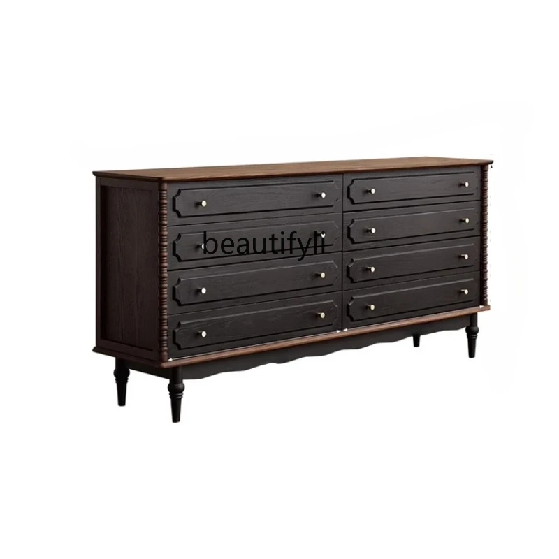 

French Retro Solid Wood Drawer Chest of Drawers Living Room TV Entrance Cabinet American Black Dining Side Locker