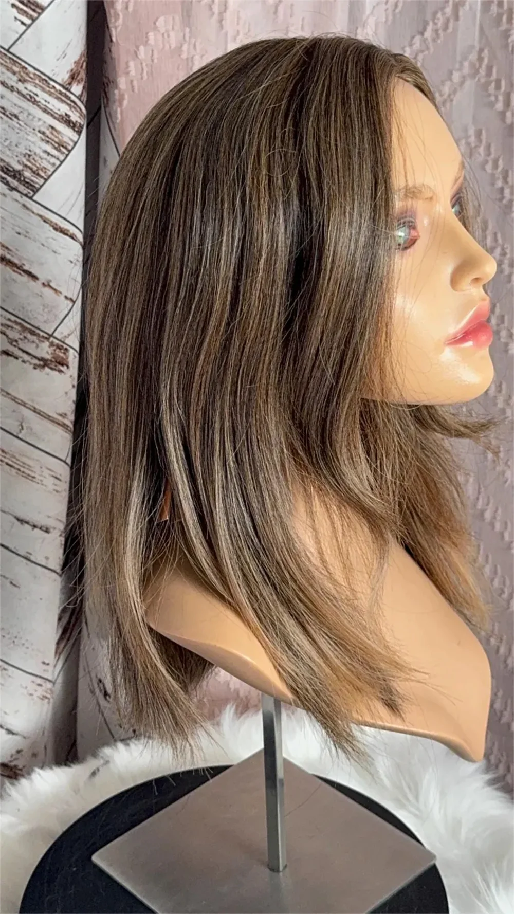 شقراء دافئة امرأة سمراء الدانتيل شعر مستعار أمامي 16 "قصير مستقيم بوب الأوسط فراق شعر مستعار طويل اثنين منغم شعر الإنسان مزيج شعر مستعار للنساء #2