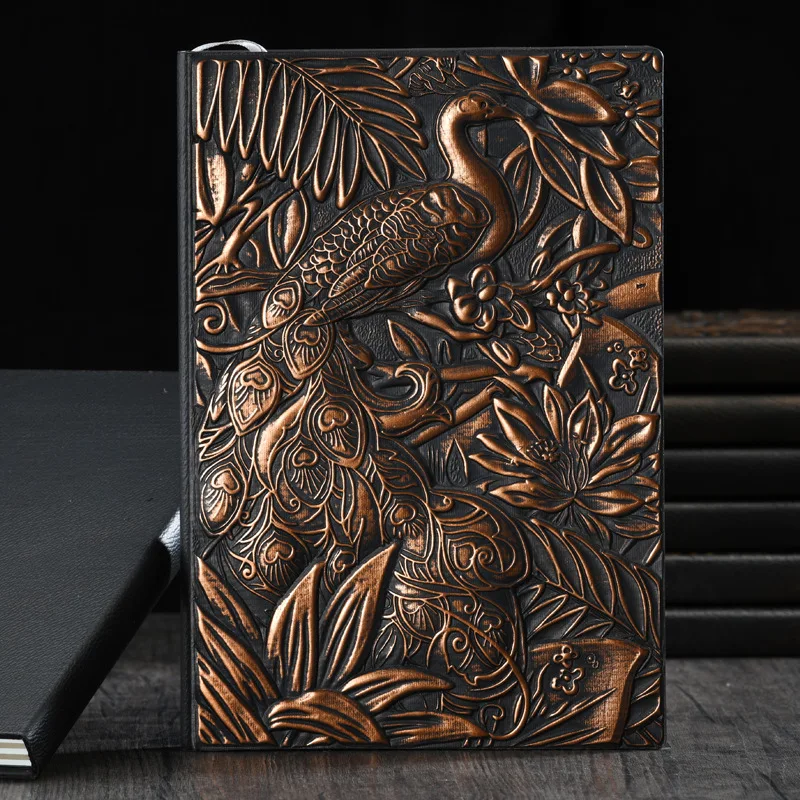 High-end PU Hardcover A5 Business Office Notebook Creative European Style Retro Notepad Simulation Peacock Cover Notebooks