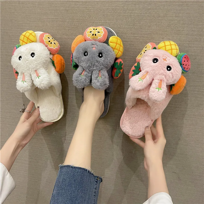 

Girlish Little Rabbit Slippers for Women in Winter, Korean Style Baotou Warm and Fashionable Cotton Slippers,Wool Slippers Trend