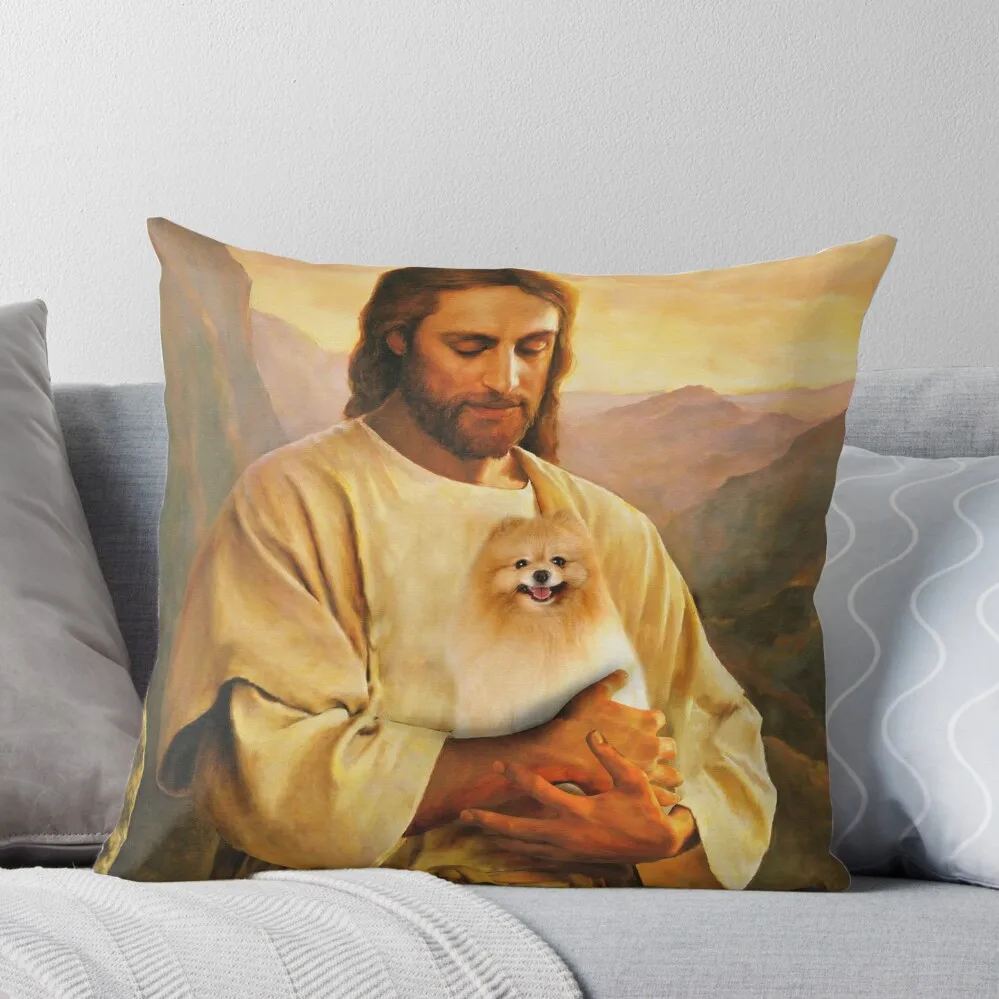 

pomeranian dog and jesus lover Throw Pillow Sofa Cushion Cover Luxury Pillow Case Sofa Cushions Christmas Pillow Covers