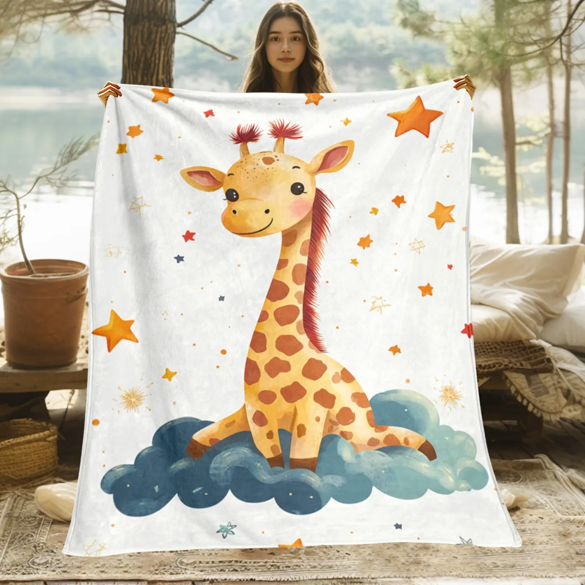 Cute Cartoon Giraffe Safari Throw Blanket Nursery Decor Plush Fleece Throw for Kids Bedroom Bed Cover Animal Print Home Decor Gi