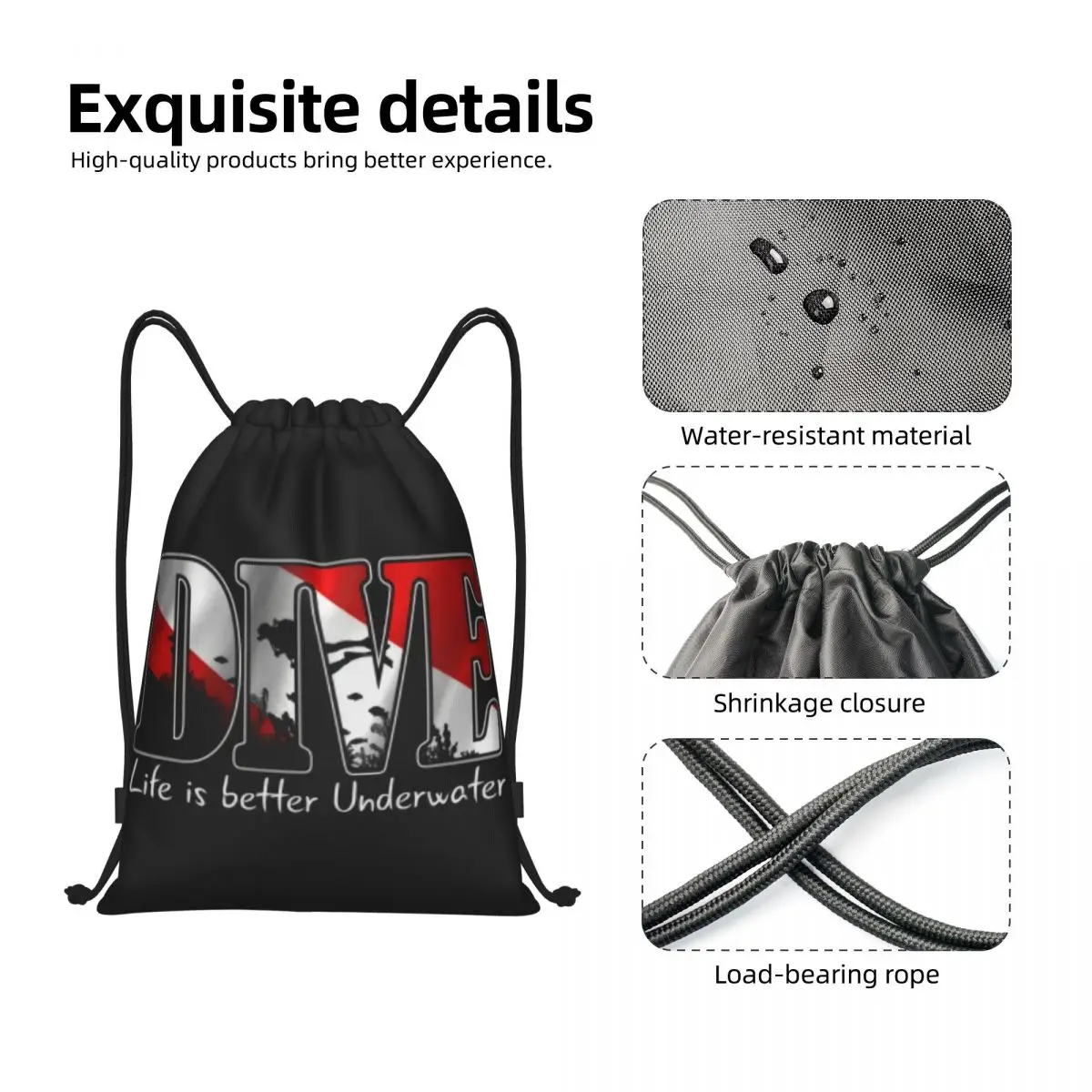 Custom Scuba Diving Club Drawstring Backpack Bags Women Men Lightweight Gym Sports Sackpack Sacks for Shopping