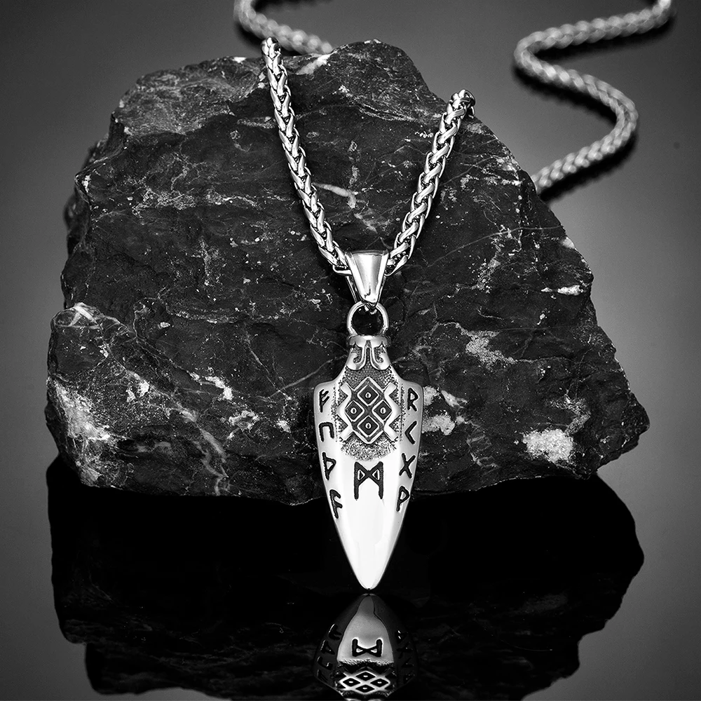 Noorse Runen Odin's Speer Gungnir Ketting Mannen Goud Kleur Rvs Pijlpunt Hanger Valknut Talisman Mannelijke Vikings Sieraden