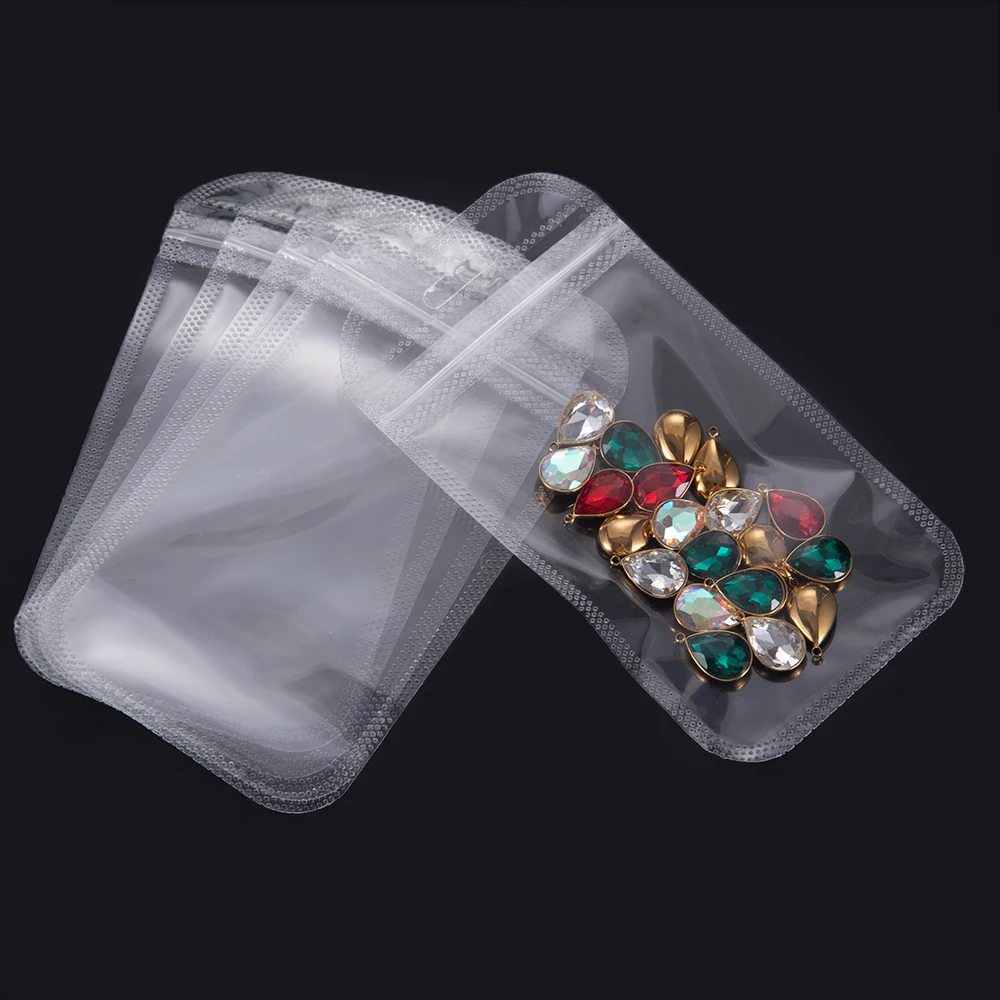 50pcs Transparent Zipper Bags with Hang Hole Thicken Self Sealing OPP Bags