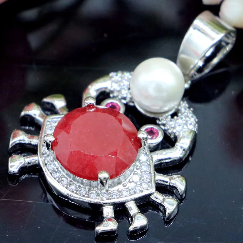 Buy 4 Get 1 Free 32x22mm Crab Shape Real Red Ruby Green Emerald Blue Sapphire Tourmaline Silver Pendant