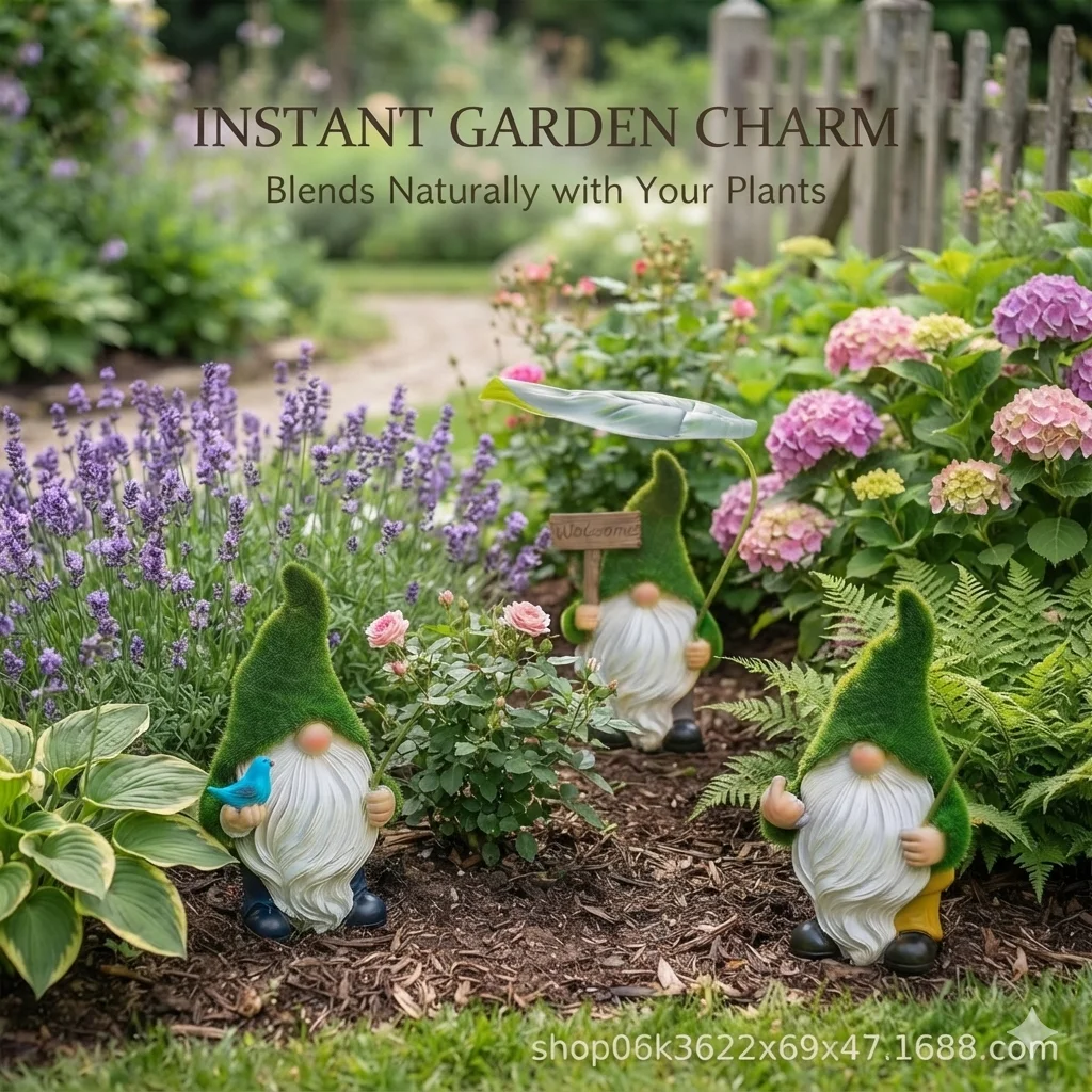 3Pcs Flocked Garden Gnome Statue Waterproof Resin Figurine With Leaf Umbrella Welcome Sign For Outdoor Yard Lawn Patio Decor