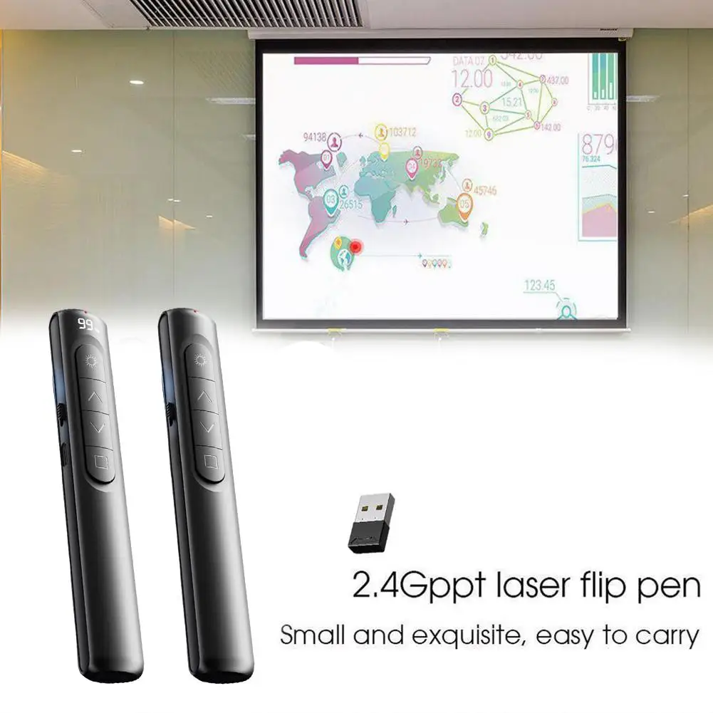 1pc Wireless Presenter Remote Control PPT Flipping Pen Flipping Functional Multi Business Pen Display Wireless Teaching Dig W2E5