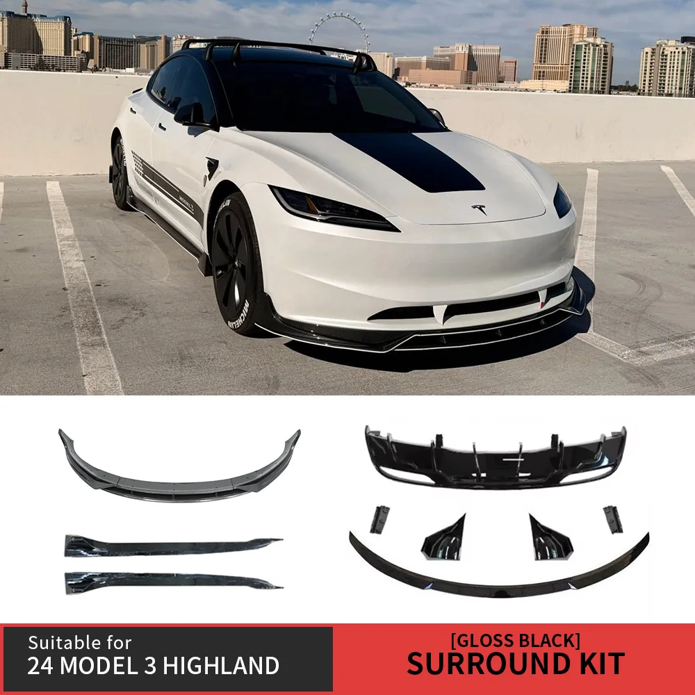 

Full Body Kits For Tesla Model 3 Highland 2024+ Glossy Black Sport Front Bumper Lip Spoiler Rear Diffuser Accessories Car Update