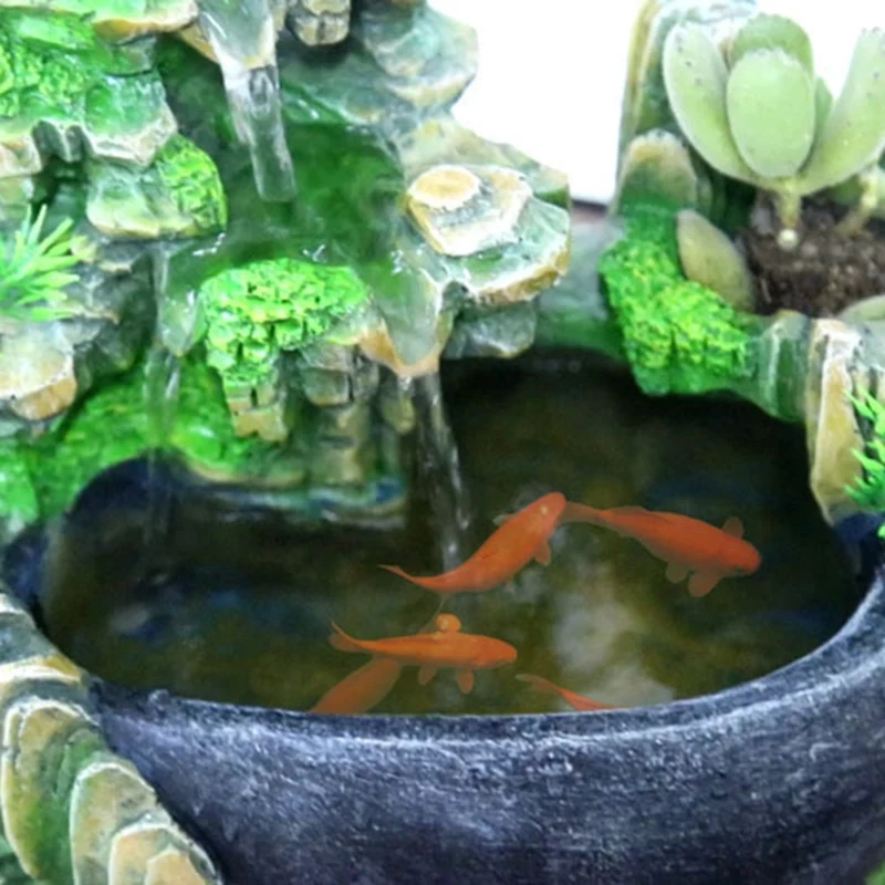 Indoor Simulation Resin Rockery Waterfall Statue Feng Shui Water Fountain Home Garden Crafts-US Plug-A-DTB1