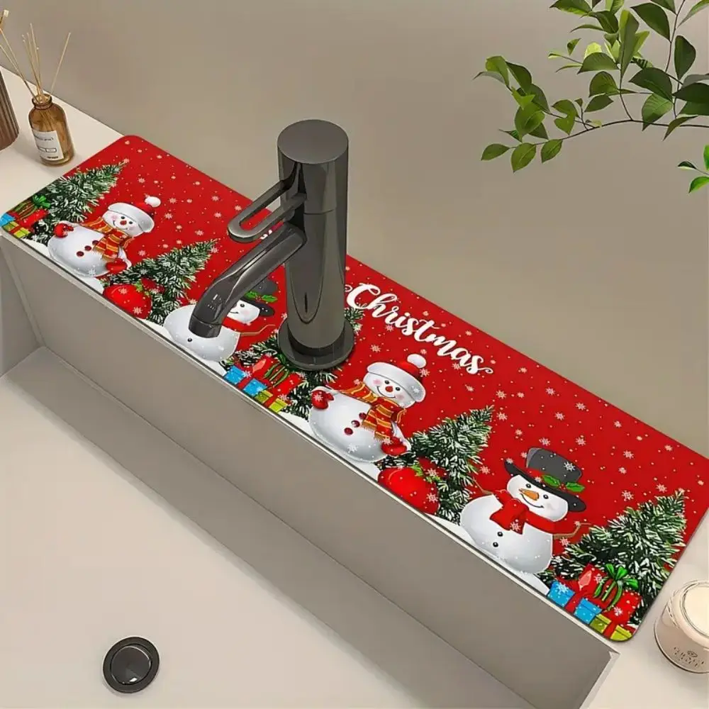 VIKAMA Weihnachten wassersparendes Waschbecken-Wasserhahn-Wasserabsorptionspad, schnell trocknendes, rutschfestes Abflusspad für Badezimmer und Küche
