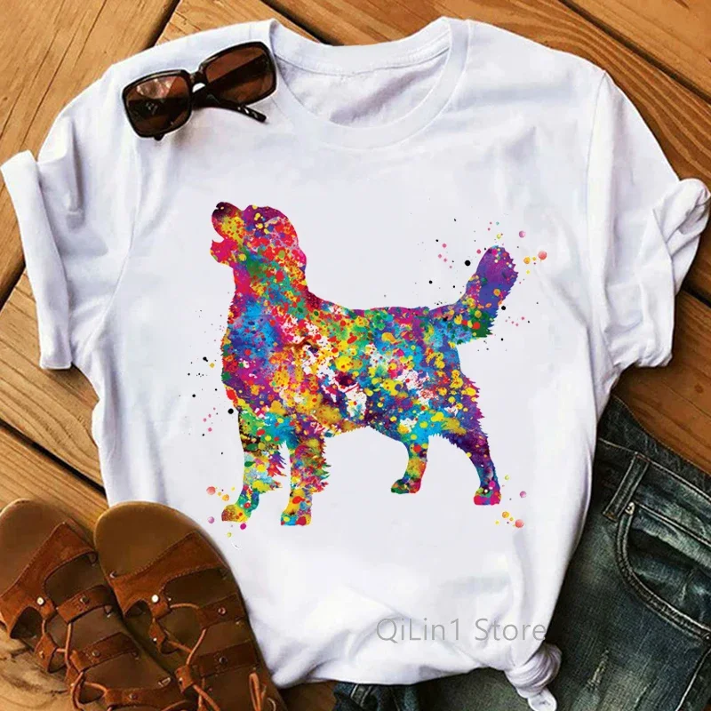 2024 Hot Sale Tshirt Women Watercolor Golden Retriever/Chihuahua Animal Print T-Shirt Femme Pet Dog T Shirt Female Tops