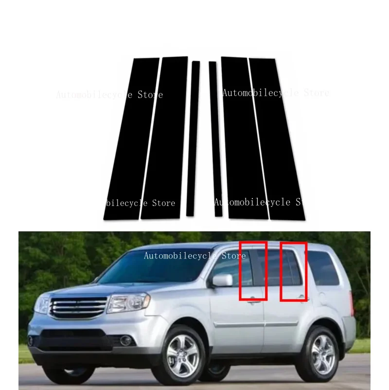 6PCS Glossy Black Pillar Posts Fit For  Honda Ridgeline Pilot 2009 - 2013 2014 2015 Window Moulding B C Center Sticker Cover