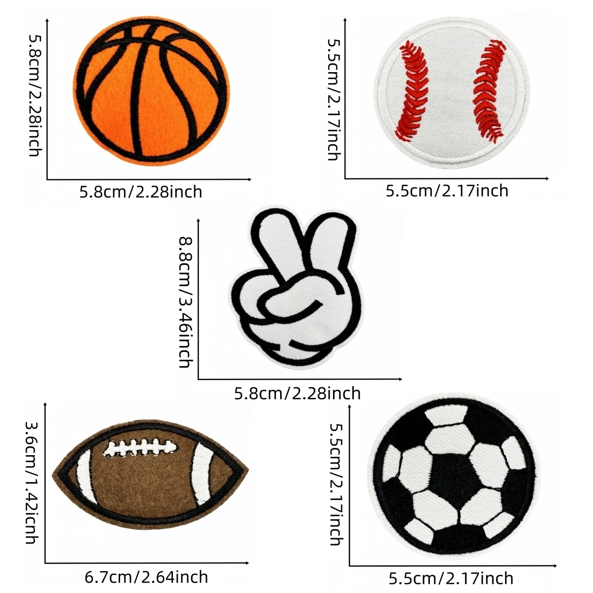 5Pcs/Lot Sports Ball Patches Iron On Embroidered Fabric Patch Flower Applique for Handmade Accessories Ornament Making DIY Craft