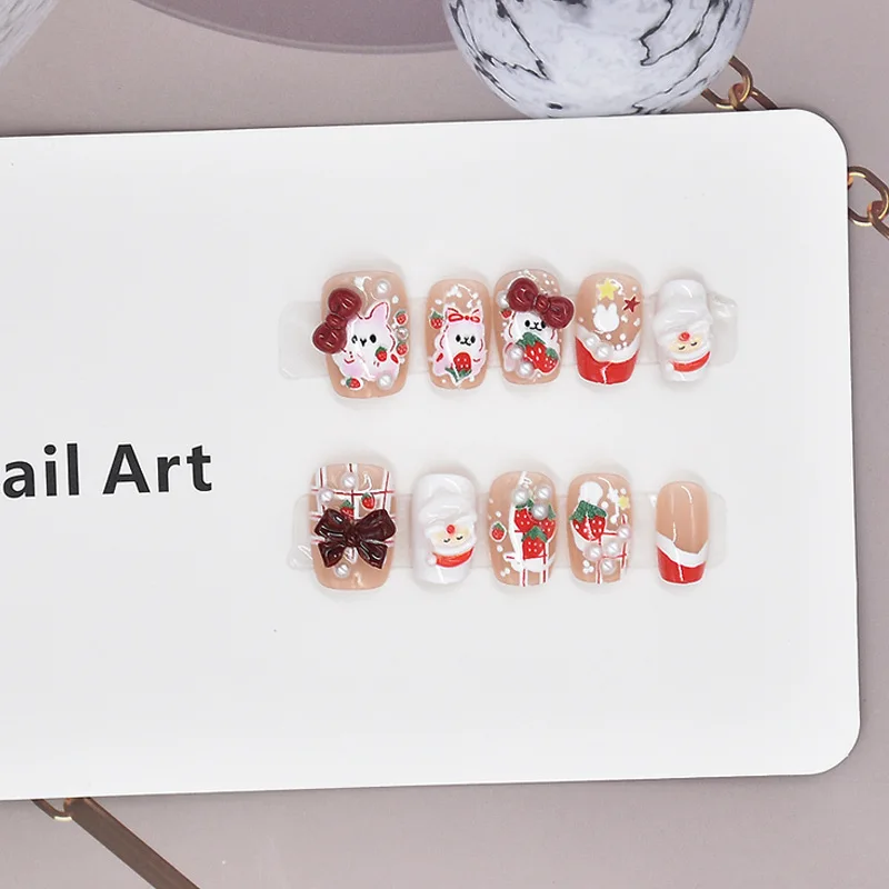 Nouveau en Stock10 pièces dessin animé rouge arc court mignon manucure presse sur les ongles