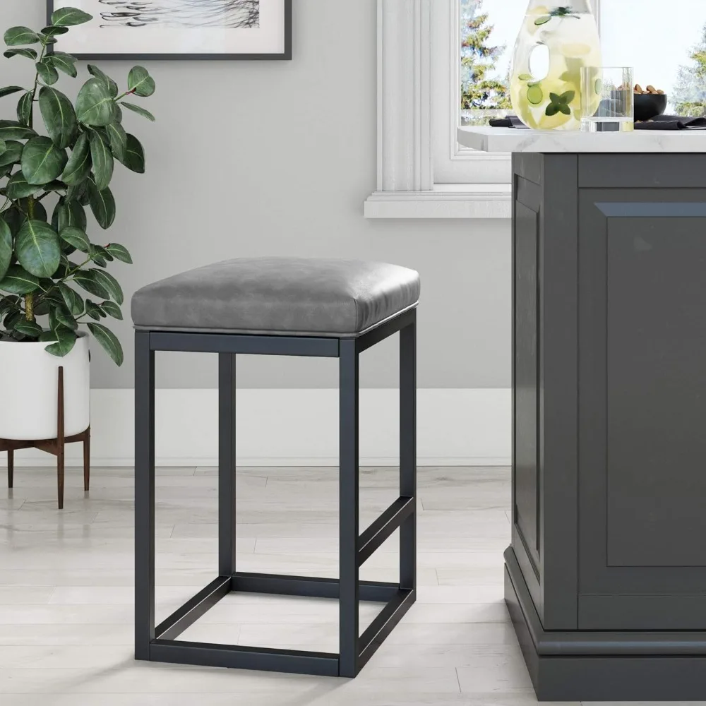 

Nathan James Nelson Backless Pub-Height Kitchen Counter Bar Stool with Faux Leather Cushion and Metal Base,