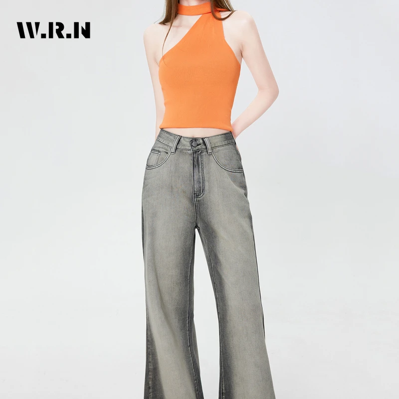 Women's Casual Retro Wide Leg Baggy Denim Trouser Harajuku Grey Loose Straight Jeans 2024 Summer Washed High Waist 2000s Pants