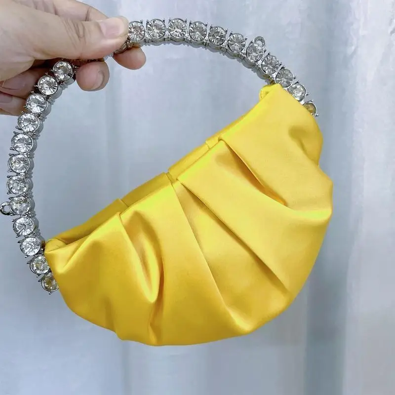 

63HC Stylish Women Handbag Evening Party Bridal Clutch Bag with for Rhinestone Circular Handle Girls Prom Wedding Wallet Purs