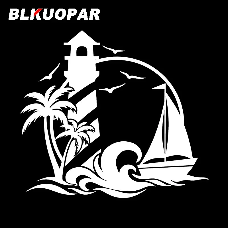 BLKUOPAR BEACH Lighthouse Sailboat Palm Trees Car Stickers Waterproof Decal Scratch-Proof Windows Fuel Tank Cap Car Styling