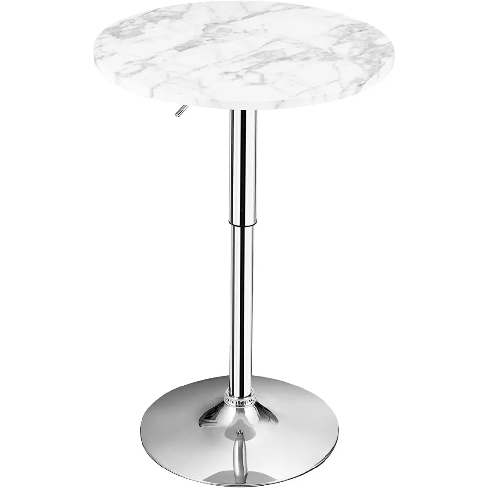 

Round Pub Table Height Adjustable, 360° Swivel Cocktail Pub Table with Sliver Leg and Base for Home, Bar Table (White)