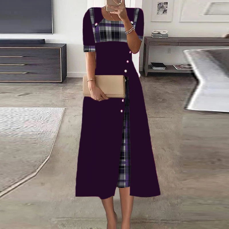 Vintage Print Party Dress Women Summer O Neck Short Sleeve A-line Long Dresses For Women Elegant Office Party Dress 2023