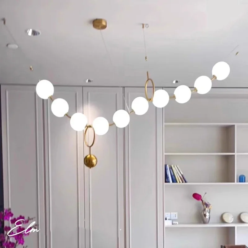 

Modern Restaurant Chandelier Creamy Style Living Room Dining Table Bar Lamp Designer Magic Bean Pearl Necklace Lighting Fixture