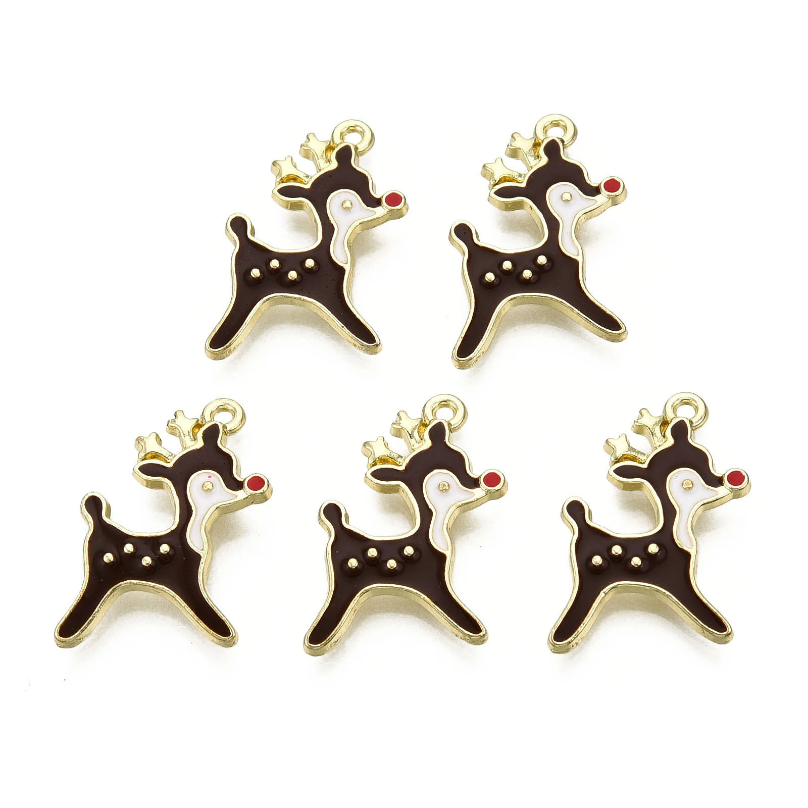 

50pcs Golden Plated Alloy Enamel Pendants Christmas Reindeer/Stag Coconut Brown for Making DIY Jewelry Necklace Bracelet Craft