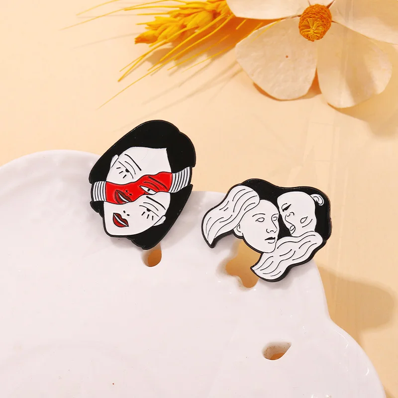 Movie Tomie Pines Lapel Badges Gothic Jewelry Gift for Fans Friends Divisive Face Enamel  Brooch Custom Organ Heart Horror