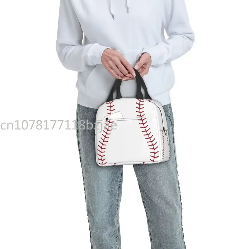 Softball Baseball Lace Lunch Bag Women Reusable Cooler Thermal Insulated Lunch Box for Outdoor Camping Travel Food Bento Box