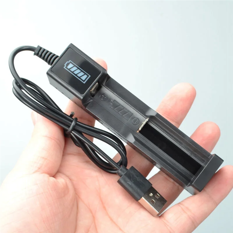 Cargador de batería USB de 1 ranura, cargador de batería de litio recargable de carga rápida Universal para 18650, 26650, 14500, 16340