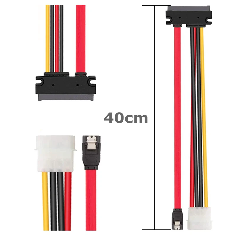 SATA Hard Drive Data Power Combination Cable 7+15-pin 22-pin Adapter to Molex 4Pin Power + Motherboard SATA Data Cable