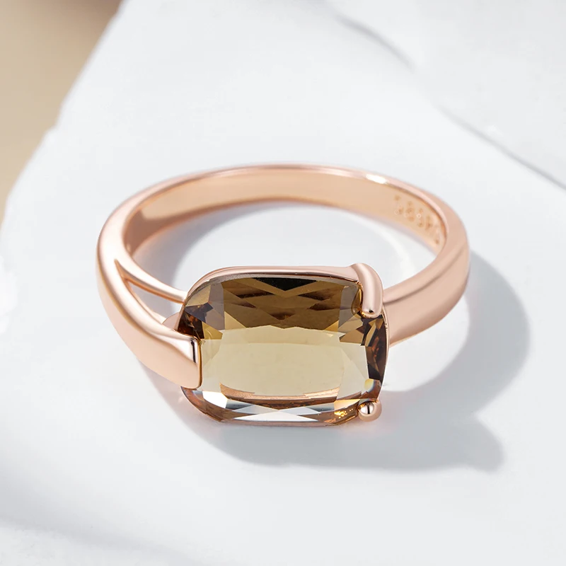 Kinel Square Brown Natural Zircon Bride Wedding Ring Fashion 585 Rose Gold Color Accessories High Quality Women Daily Jewelry