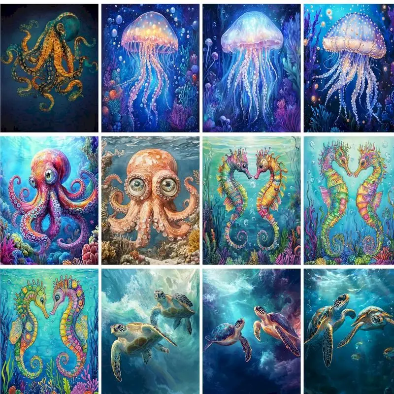 

GATYZTORY Acrylic Paint Diy Painting By Numbers With Frame Jellyfish Picture Drawing By Numbers For Home Wall Art Decors 60x75cm
