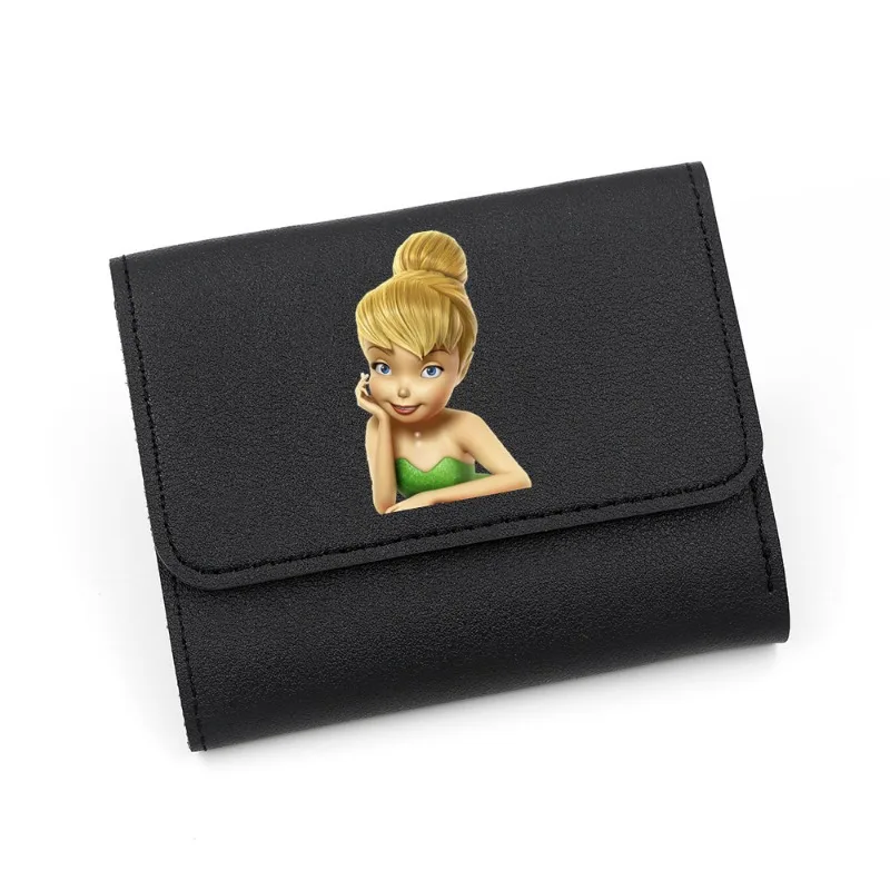 Disney-Tinkerbell PU carteira de couro para mulheres, titular de cartão bancário, carteira curta, clipe de dinheiro, bolsas femininas, kawaii, 2024