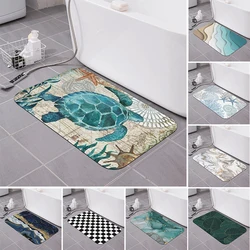 Beach Coral Starfish Bath Mat Non-Slip Diatom Mud Bathroom Rugs Super Absorbent Toilet Decor Carpet Quick Dry Rug for Kitchen