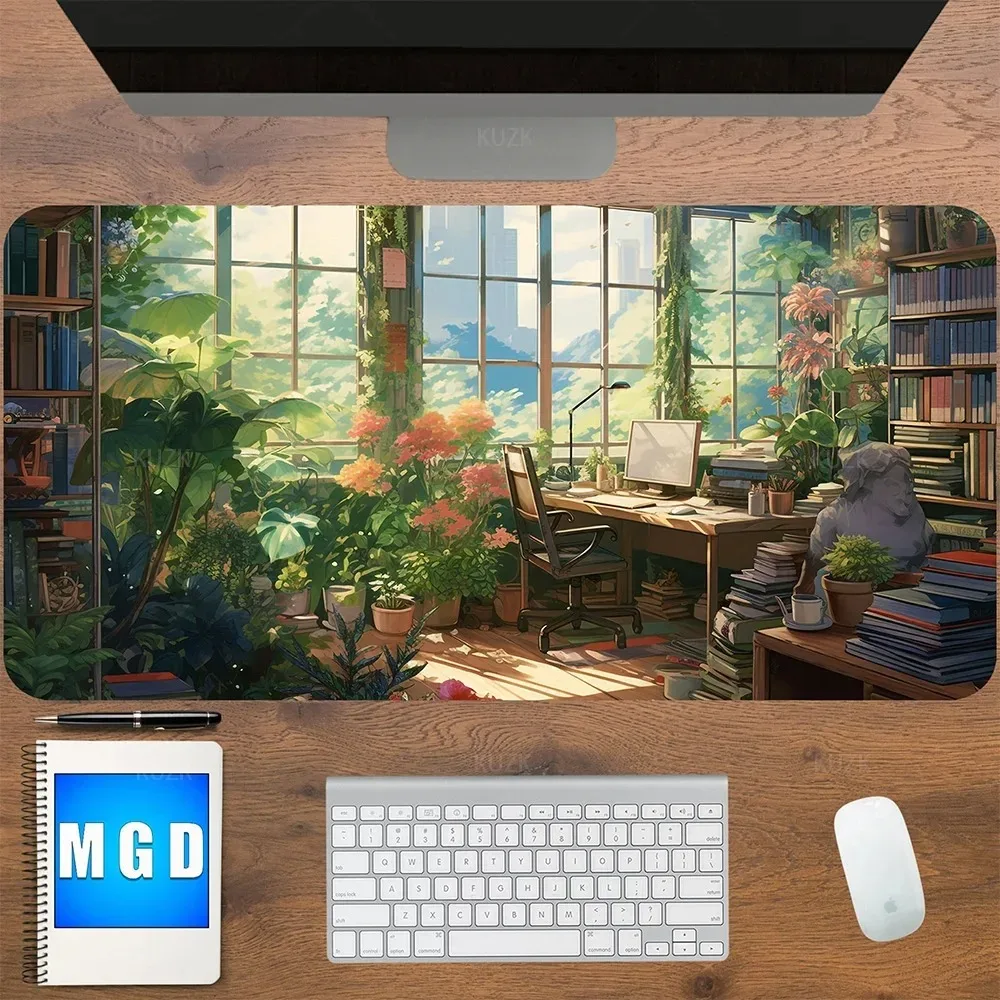 Xxl Plant Aesthetic Cute Plant Mouse Pad  Kawaii Office Desk Mat Anime Gaming Large Mousepads Gamer  Keyboard Pads Mousemats