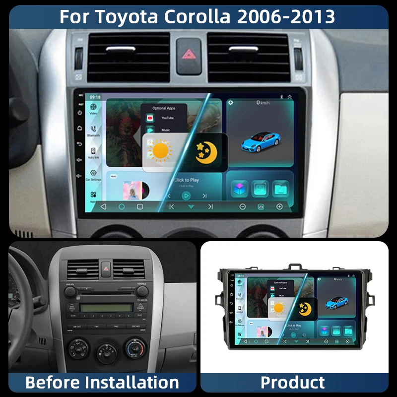 

9" Car Radio For Toyota Corolla 2006 2007 2008 2009 2010 2012 2013 2din Android12 Carplay Multimidia Video Player Navi Head Unit