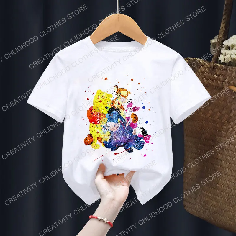 Camiseta de dibujos animados de Winnie The Pooh para niños, ropa de Disney Piglet Tigger para niños y niñas, camiseta Kawaii para niños, camiseta