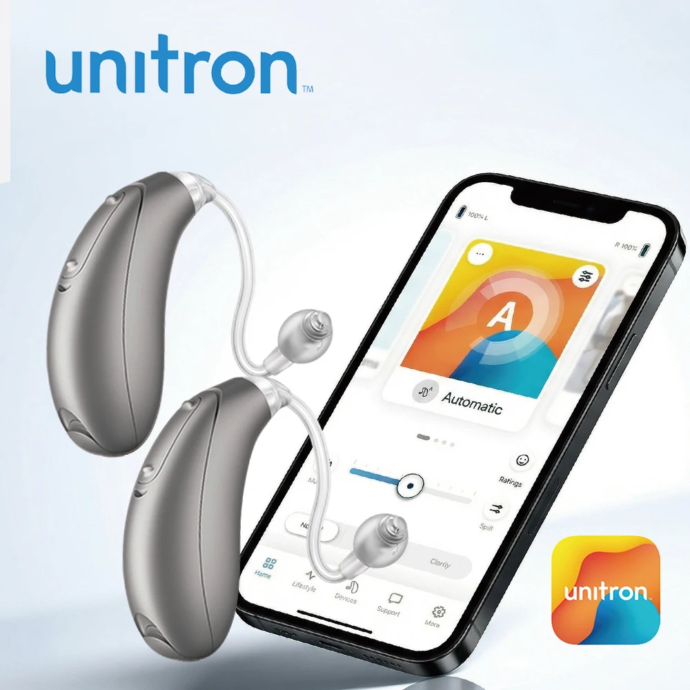 Aparelho Auditivo Unitron Ativo M BTE-312 com Conexão Bluetooth Programável e Ajuste Remoto Móvel para Cuidados Auditivos