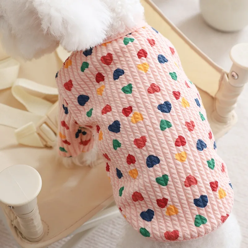 Cute Sweet Love Striped Pet Dog Clothes Vest Snap Cardigan maglione Teddy Bichon autunno Warm Winter Puppy Clothes Dog Jackets Coat