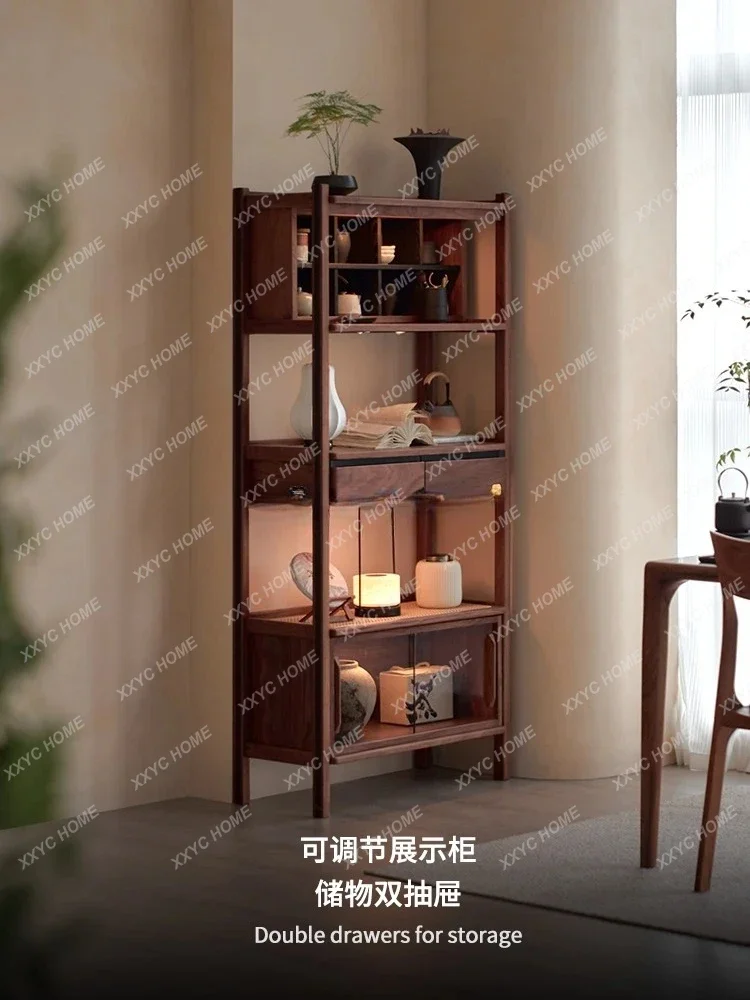 A  Black walnut display cabinet antique rack living room office shelf