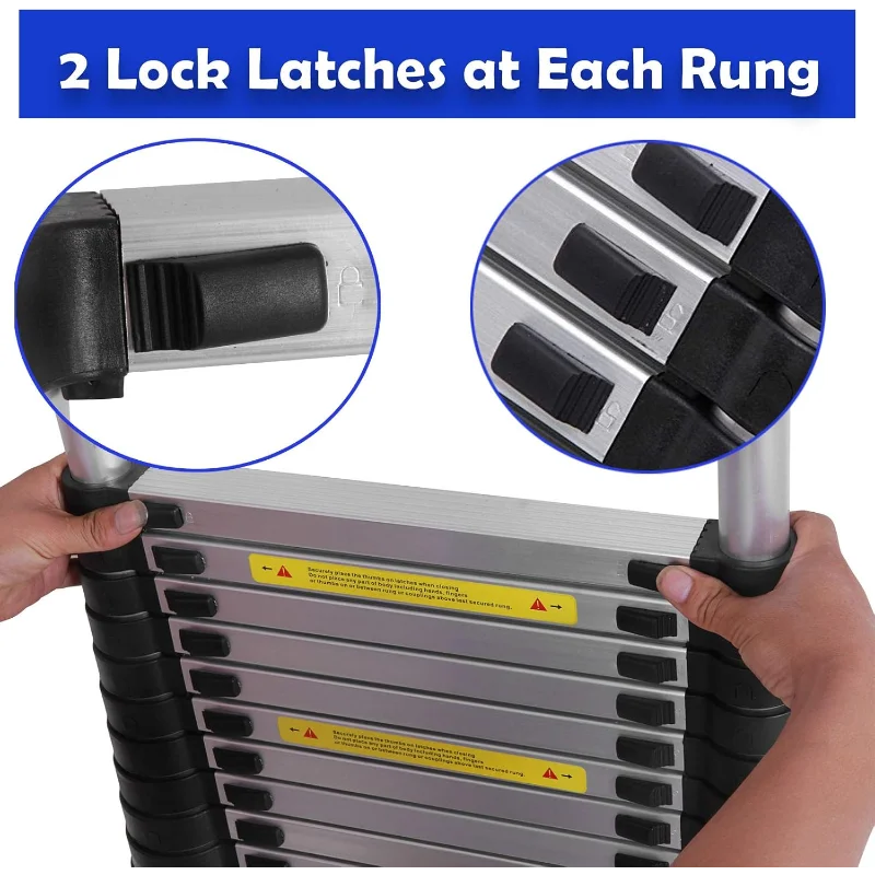 Telescoping Ladder 20ft 6.2M Aluminum DIY Extension Folding Loft Ladder with 2 Detachable Hooks Anti-Slip Rubber Feet Portable