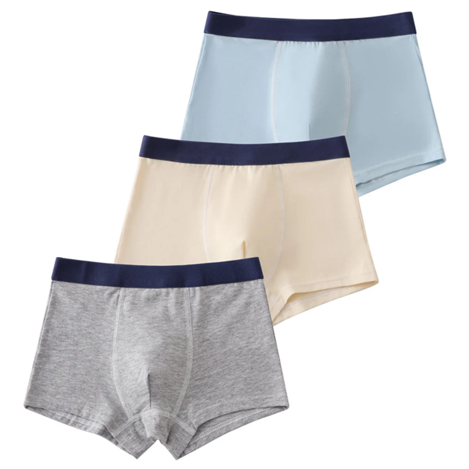 3Pcs Mixed Color Children's Cotton Boxer Shorts Kids Boys Contrasting Elastic Waistband Underwear for Casual Gym Sports Workout