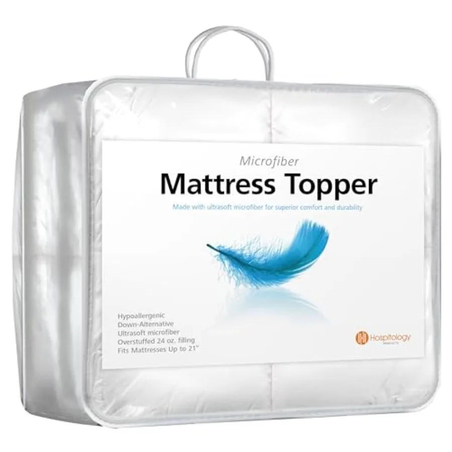 

Hypoallergenic Mattress Cover- Overstuffed - Deep Pocket - Goose Down Alternative Pillow Top Mattress Topper - 60" W x 80" L