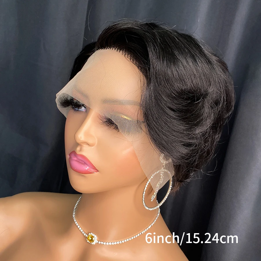 Human Hair Wigs Short Bob Wig T Part Transparent Lace Wig For Women Preplucked Hairline Pixie Cut Wig